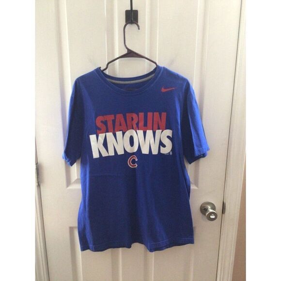 Nike Starlin Knows‎ Chicago Cubs T-Shirt Mens Size L Blue - Picture 1 of 5